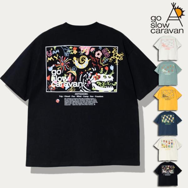 go slow caravan 半袖Tシャツ スクエアグラフィック バックプリント レオパ キーウィ ビール リラックスシルエット アメカジ ユニセックス アウトドア フェス