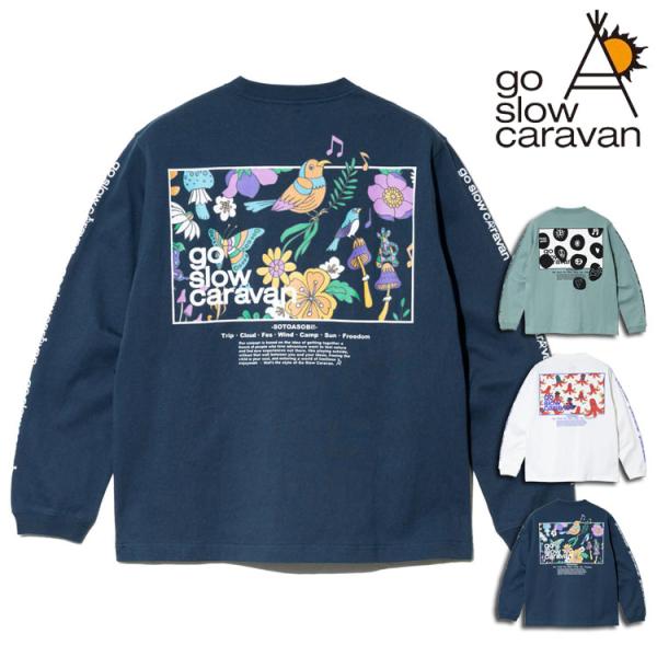 ゴースローキャラバン 長袖Tシャツ スクエアLOGO バックプリント カットソー クルーネック ロンTEE 綿100% 米綿 USAコットン 男女兼用 トップス アウトドア
