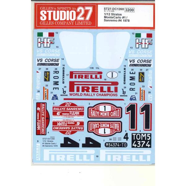 STUDIO27】1/12 Stratos #1 Monte Carlo / #4 Sanremo 1978 デカール