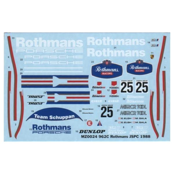MZ-DECALS】ミニッツ対応 962C RothmansJSPC88デカール : スタジオ27