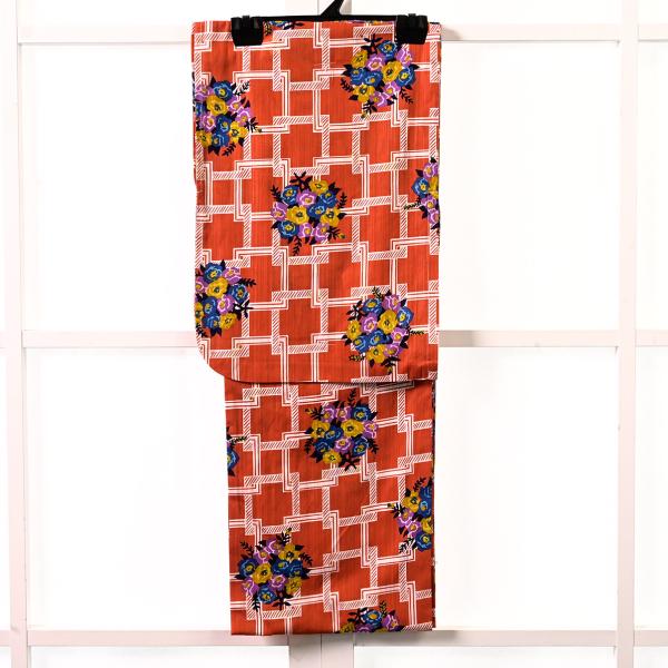【在庫処分品】プレタ浴衣/16-1687TY（TY3600）Misayama/オレンジ/ゆかた/綿100％/レディース/単品/お仕立て上がり/フリーサイズ