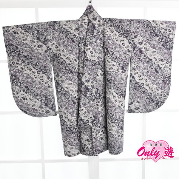 2尺袖 ポリエステル着物 更紗 袴用 110【オリジナル】袴用二尺袖/袴用着物/22-355BN/更紗/紫/小紋柄