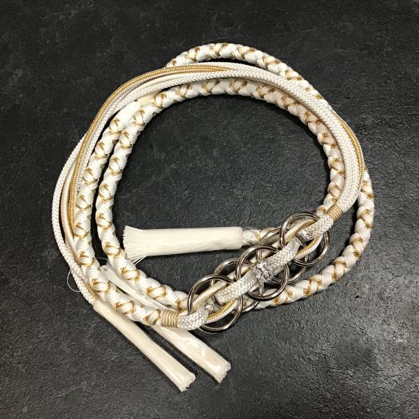 82NB80140 帯締め/翠嵐工房/五輪/白/2色四本バラ/振袖用帯〆/正絹/丸組/丸打ち/L寸/全国組紐工業協議会/日本製