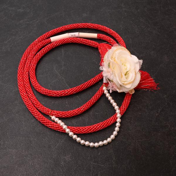 【激安】82NK50030【在庫処分品】【少々難有り】帯締め/振袖用帯〆/1527-5/花パール/2色四本バラ/組紐/手組み/丸打ち/並尺/絹/中国製