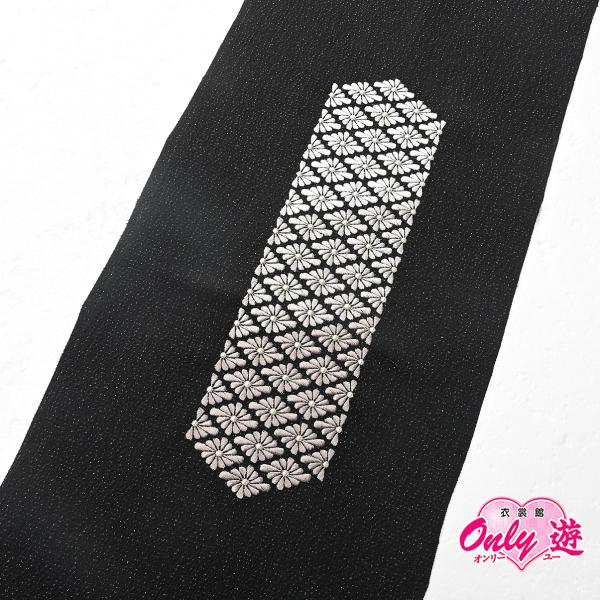 83NB60090/帯揚げ/グラデーション菊菱刺繍帯揚/Wa de Modern/正絹/振袖用/訪問着/色無地/黒×グレー/日本製