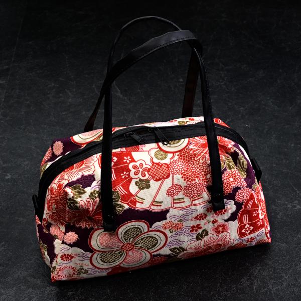【バーゲン品】バッグ/鞄/87NK-03/花和小紋/檜扇/紫/着物用/古典/ポリエステル