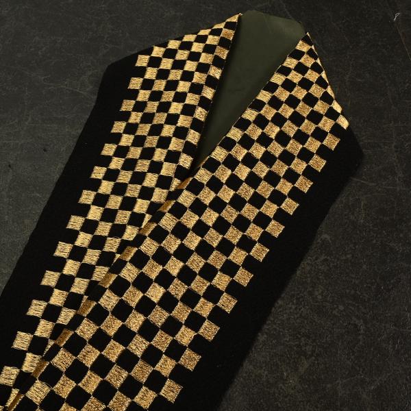 91NK35050【在庫処分品】【少々難有り】半襟/刺繍半衿/ICHIMATSU/金彩/市松/振袖用/ポリエステル/日本製