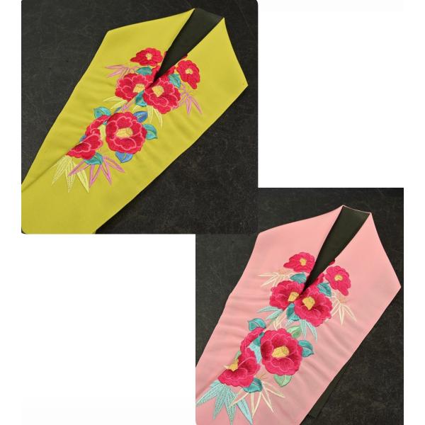 91NK40060【在庫処分品】【少々難有り】半襟/刺繍半衿/MS286/MS386/刺繍/振袖用/正絹/黄緑/ピンク