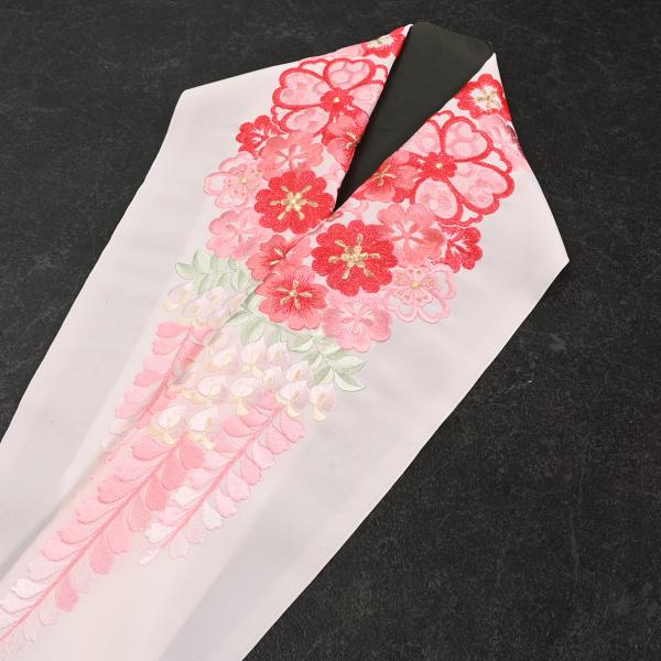 91NK35056【在庫処分品】【少々難有り】半襟/刺繍半衿/Silelly/シルエリー/桜と藤/刺繍/振袖用/白