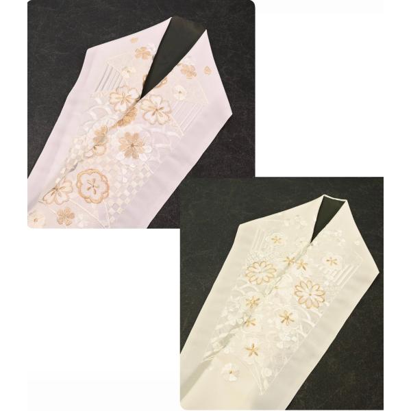 91NK35056【在庫処分品】【少々難有り】半襟/刺繍半衿/Silelly/シルエリー/菊と梅と桜/刺繍/振袖用/白