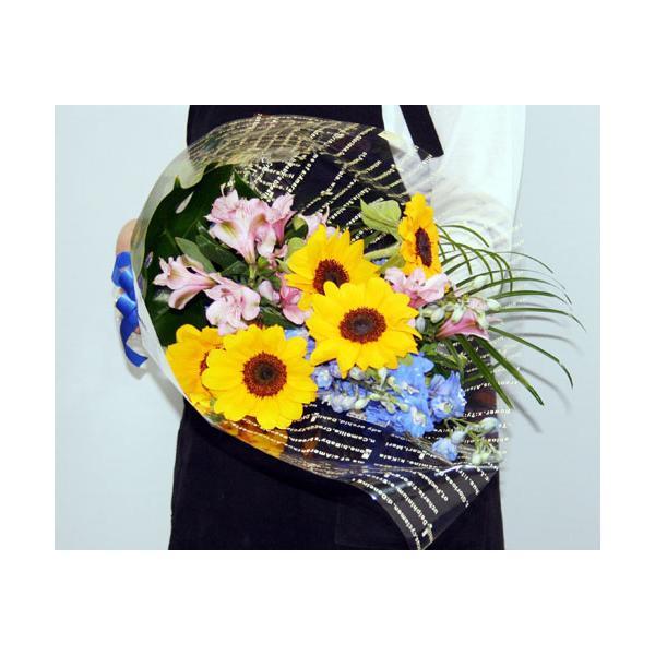 生花　ヒマワリとデルフィニュームの花束【地域限定送料無料】