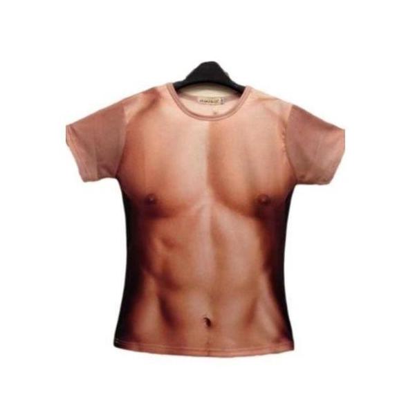 男女兼用Tシャツ 女の裸 リアル Tシャツ おもしろプリント 立体男の裸 マッチョ ハロウィン 余興 面白 イベント