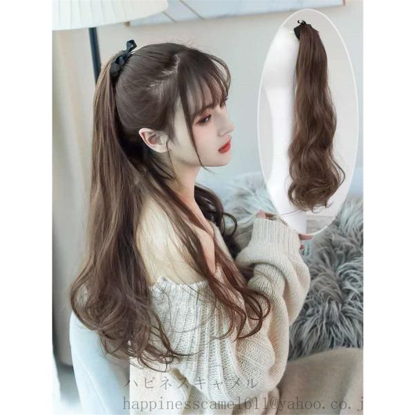 3色付け毛ポニーテール 部分 ポインウィッグ レディース ボリュームアップ エクステ ロング ふわふわ巻き髪 耐熱 可愛い自然ウィッグ 取り付け簡単60cm　