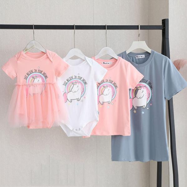 親子コーデベビー服ロンパースパパベビーお揃い親子ペアルックベビーママと娘親子ペアカップル親子服半袖トップスキッズ夏ビーチ家族旅行