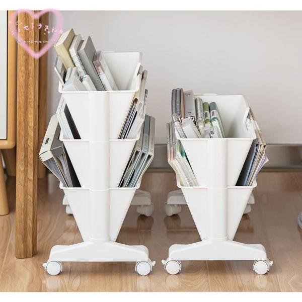 マガジンラック ブックラック ファイルワゴン 雑誌収納 書類整理 小物収納 キャスター 移動 2段 両面収納 スリム 収納ワゴン 新聞 参考書 本 デ