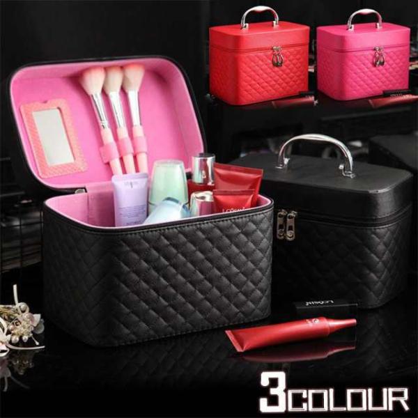カラー：ブラック、ピンク、ローズ、レッド、シルバーサイズ：24cm*20.5cm*17.5cm素材:PU 防水メイクボックス 鏡付き 大容量 コスメボックス化粧台 バニティケース コスメ ギフト 軽量 ソフトタイプ コスメボックス メークボ...
