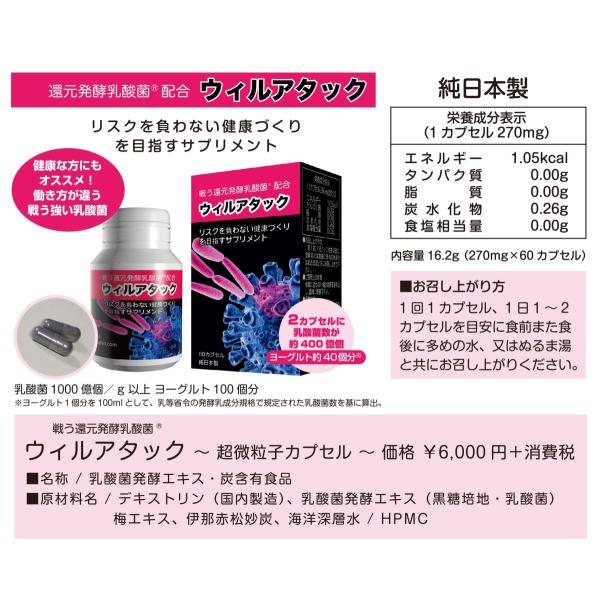 ウィルアタック 60cp 還元発酵乳酸菌配合 純日本製 送料無料 超微粒子カプセル 還元発酵乳酸菌 乳酸菌発酵エキス Stunner 通販 Yahoo ショッピング