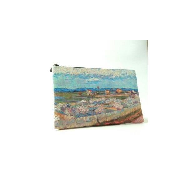 名画ポーチ 風景 春 絵画 大容量 薄い ギフト フラットポーチ 小物入れ  誕生日 アート ロングウォレット 送料無料