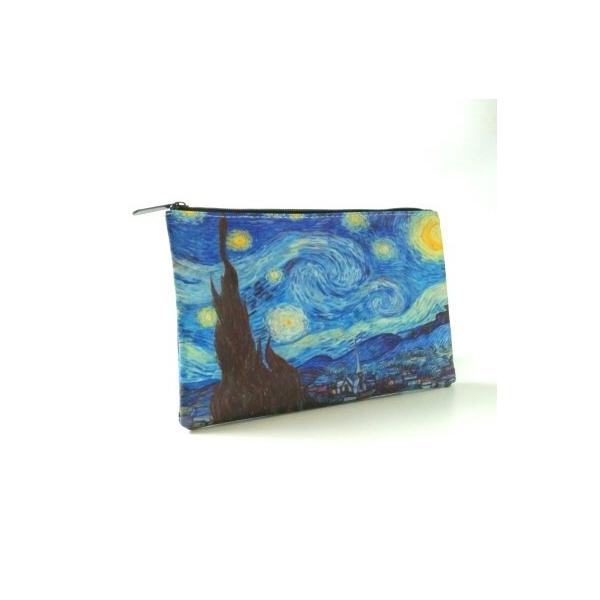 名画ポーチ 風景 青 絵画 大容量 薄い ギフト フラットポーチ 小物入れ  誕生日 アート ロングウォレット 送料無料