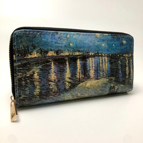 名画(洋画)長財布 風景海と夜景 絵画 大容量 薄い ギフト 小銭入れ 付き 誕生日 アート ロングウォレット 送料無料
