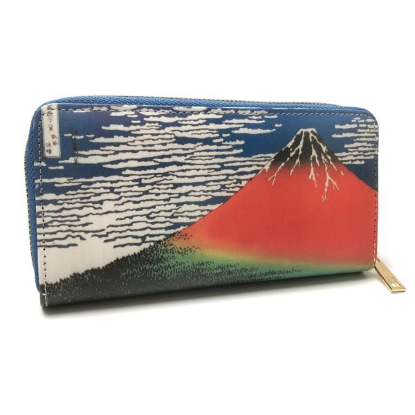 名画(浮世絵)長財布 赤富士 絵画 大容量 薄い ギフト 小銭入れ 付き 誕生日 アート ロングウォレット 送料無料
