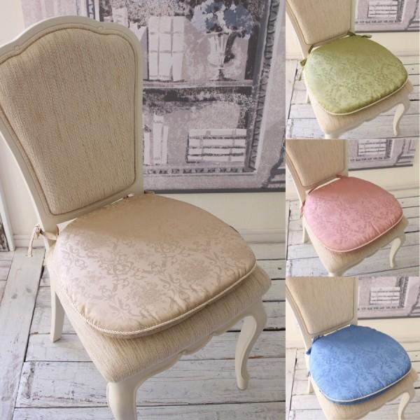 チェアパッド 紐付き シートクッション 撥水 はっ水加工 ダマスク