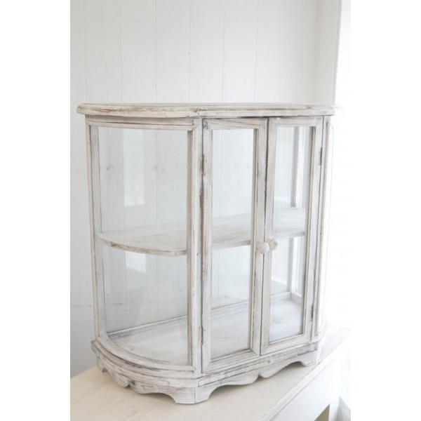 ガラス ショーケース シャビーシック ホワイト アールキャビネット