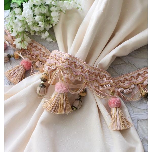 カーテンタッセル タイバック ピンク カーテン止め フリンジ（ペッシュ