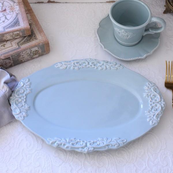 オーバルプレート 楕円皿 アンティーク風 洋食器 ミニョン ブルー