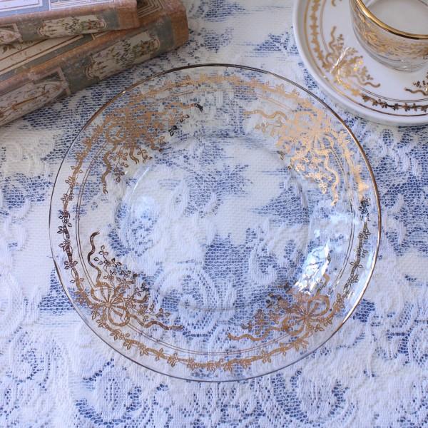 ケーキプレート ガラス食器 ケーキ皿 アンティーク風 洋食器 ゴールド