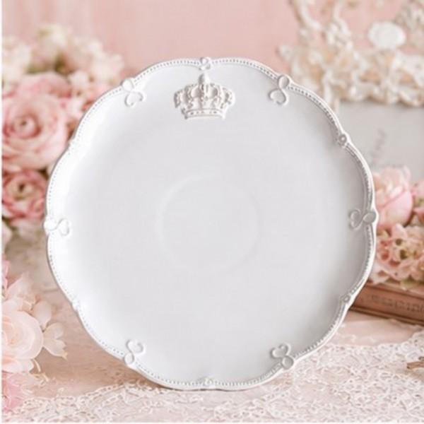 食器 クラウン ラウンドプレート Ｌ ディナープレート ホワイト メインプレート 25cm ランチプレート 洋食器 アンティーク調 陶器 シャビーシック 可愛い おしゃ