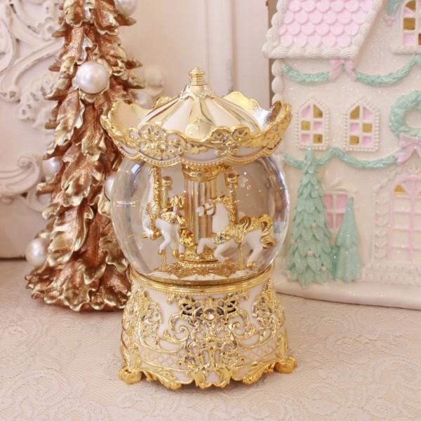 スノードーム 電動 カルーセル LED メリーゴーランド ガラス リキッド