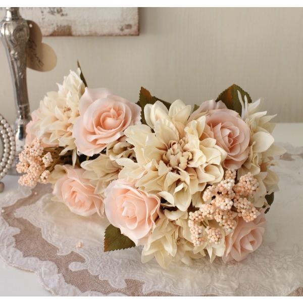 アンティークカラー ベージュブーケ 造花 薔薇 ダリア シルクフラワー アーティフィシャルフラワー インテリアフラワー ブーケ 花束 おしゃれ 可愛い ナチュラル Sr 224 Style Rococo 通販 Yahoo ショッピング
