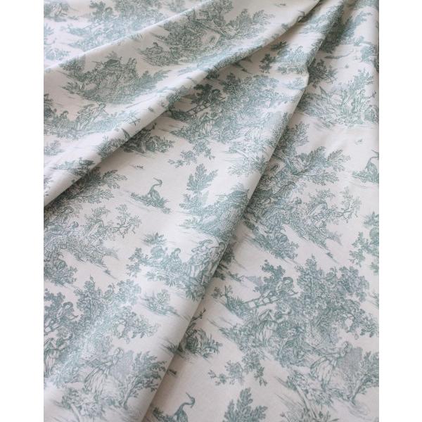 トワルドジュイ 田園 生地 フランス（グレージュ×グリーン 160cm幅