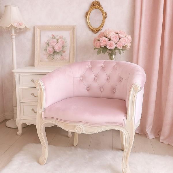 アームチェア 一人掛けチェア アームソファ ベロア ピンク 椅子 木製