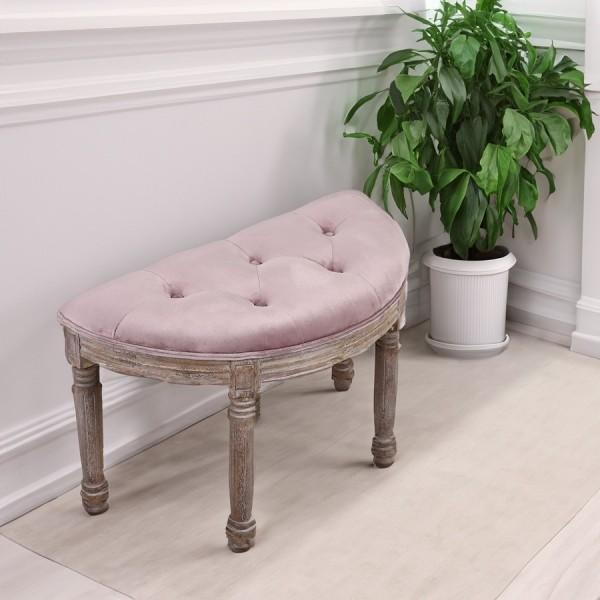 玄関スツール スリムスツール ベロア ピンク 玄関椅子 半円スツール