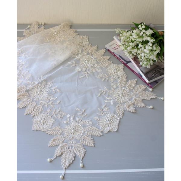 レース テーブルランナー テーブルセンター ビーズ刺繍 Mサイズ