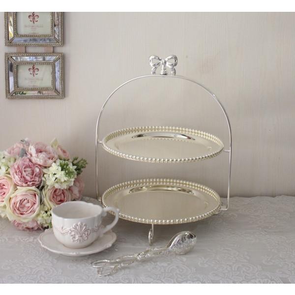 リボンスタンド プレート 2段 シルバー アンティーク 雑貨 ケーキスタンド トレイ スウィーツトレイ ディスプレイトレー プレートスタンド シルバー シャビーシ Vi 348 Style Rococo 通販 Yahoo ショッピング