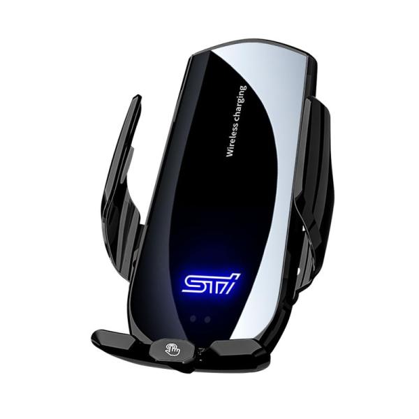 STI スバル 車載ホルダー WRX BRZ クロスオーバー XV スマホホルダー ワイレス充電 360度回転 自動開閉 (STI, 黒)