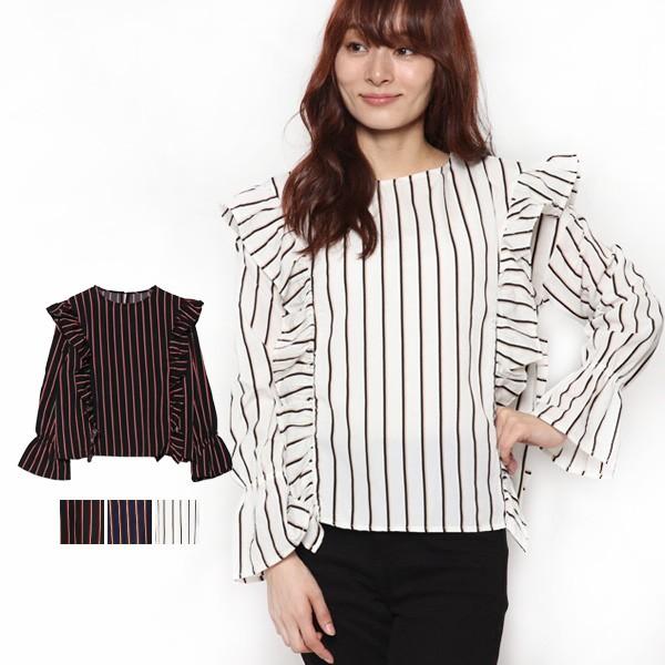 シャツ ブラウス 長袖 フリルブラウス 長袖 ラッフル フリル ストライプ柄 カラーストライプ キャンディースリーブ トップス レディース Sb メンズファッション Styleblockmen 通販 Yahoo ショッピング