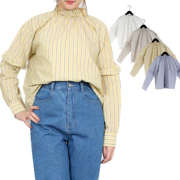 シャツ ブラウス 秋冬 スタンドカラー 長袖 ストライプ マルチストライプ フリル プルオーバー トップス レディース Sb Styleblock スタイルブロック 通販 Yahoo ショッピング