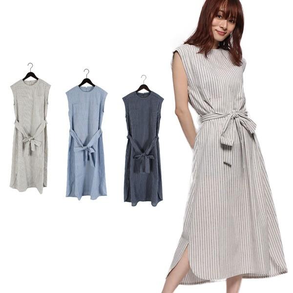 ストライプ ワンピース 春 夏 ワンピース ノースリーブワンピース Aライン リボン柄 クルーネック 丸首 ロング レディース Sb 211 Styleblock スタイルブロック 通販 Yahoo ショッピング