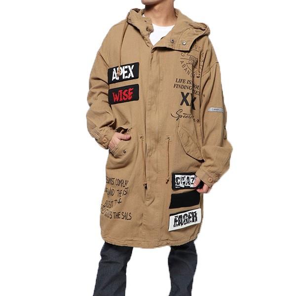 モッズコート ロングコート メンズ ロング 膝下 黒 春 ミリタリーコート 薄手 デコレーション ロゴ フード付き アウター Sb Styleblock スタイルブロック 通販 Yahoo ショッピング