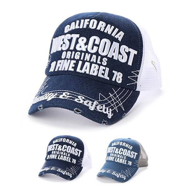 キャップ メッシュキャップ 刺繍入り デニム ダメージ加工 カジュアル