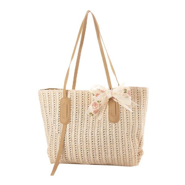 STYLEBLOCK かごバッグ ショルダーバッグ リボン ストロー素材