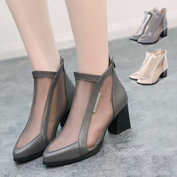 ブーツ ショートブーツ ブーティー メッシュ シースルー チャンキーヒール 太ヒール 靴 シューズ レディース Sb Boots072 パーティードレス Style Block 通販 Yahoo ショッピング