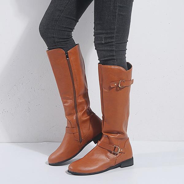 ブーツ ジョッキブーツ ロングブーツ ローヒール 太ヒール ベルト付き 合皮 Puレザー レディース Sb Boots076 メンズファッション Styleblockmen 通販 Yahoo ショッピング