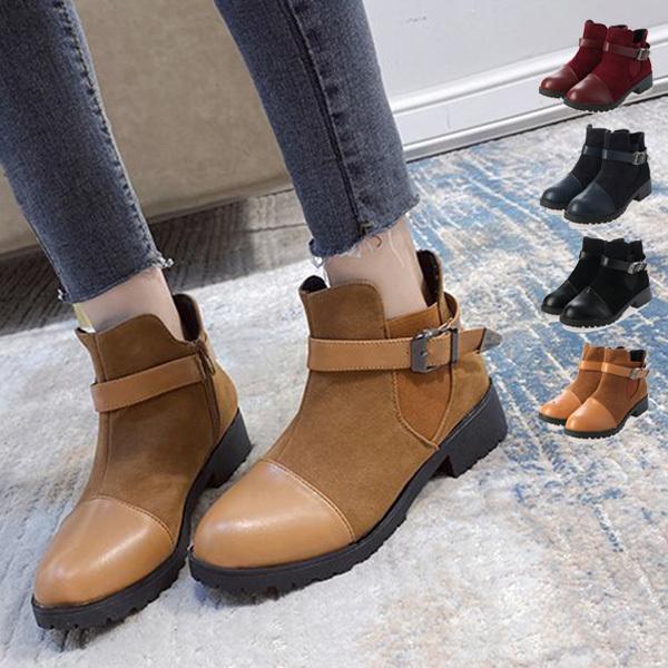 ショートブーツ ブーツ サイドゴア ローヒール 太ヒール ベルト付き 歩きやすい 靴 シューズ レディース Sb Boots107 パーティードレス Style Block 通販 Yahoo ショッピング