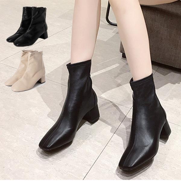 ブーツ ミドル 合成皮革 ショート 太ヒール シンプル 歩きやすい Puレザー シューズ 靴 レディース Sb Boots108 パーティードレス Style Block 通販 Yahoo ショッピング