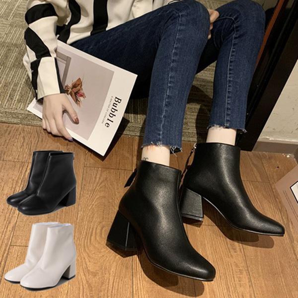 ブーツ ショート ヒール 太ヒール バックファスナー 革 Puレザー 黒 シューズ 靴 レディース Sb Boots123 パーティードレス Style Block 通販 Yahoo ショッピング